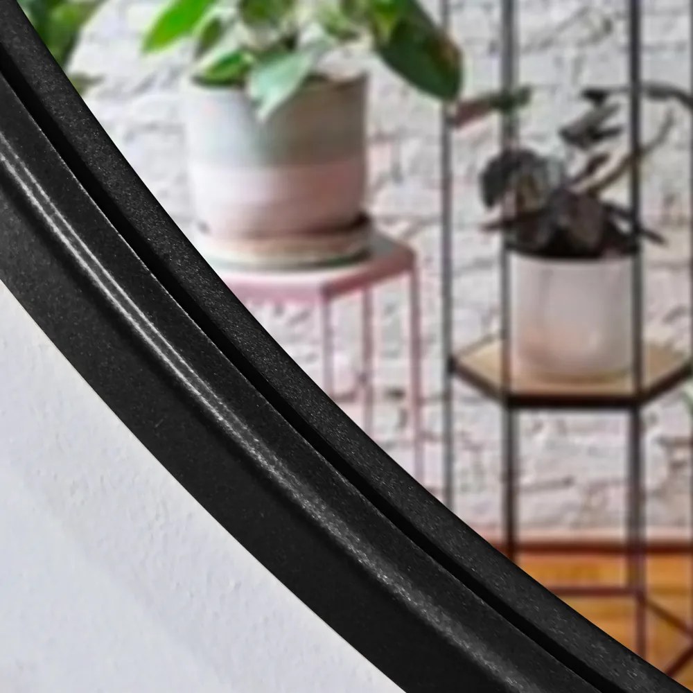 Espelho Decorativo Adnet Redondo Preto 60 cm Com Alça Marrom F01 - D'Rossi