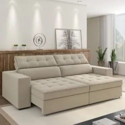 Sofá Retrátil Reclinável 4 Lugares 290cm Vick Z32 Suede Bege - Mpozena