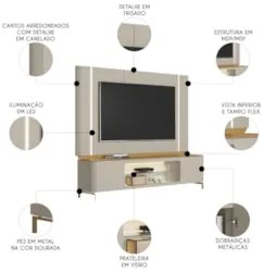 Painel TV 75 Pol e Rack 239cm com LED Martan Tauari/Off Flex L06 - Mpo