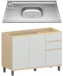 Balcão de Cozinha Com Pia Inox 120cm Pierre Carvalho/Cinza L01 - Mpoze