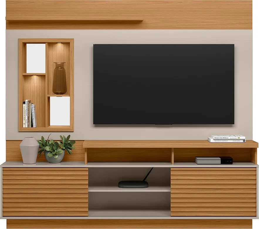 Home Decorativo Evan MDP/MDF Ripado com Nicho TV até 60 Polegadas Nature/Off White G77 - Gran Belo