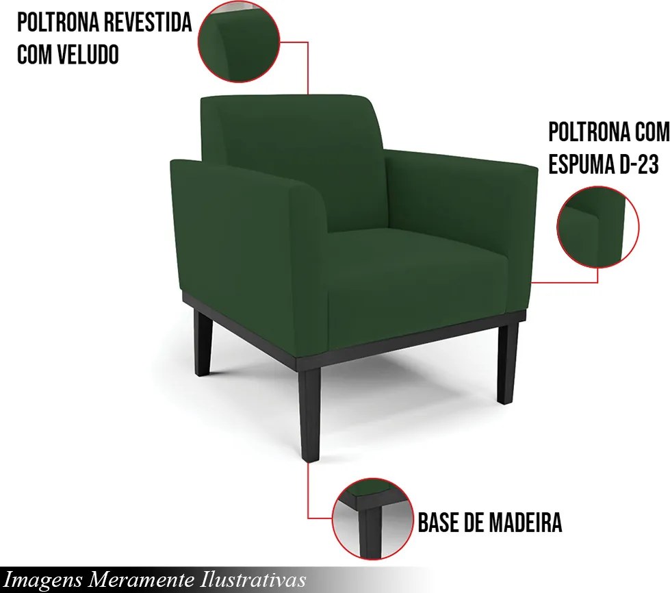 Kit 2 Poltronas Decorativas Isabella Pés Fixo em Madeira Preto Veludo Verde Esmeralda G19 - Gran Belo