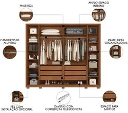 Guarda Roupa Casal 6 Portas 6 Gavetas 265cm Espartacus Freijó/Off Whit