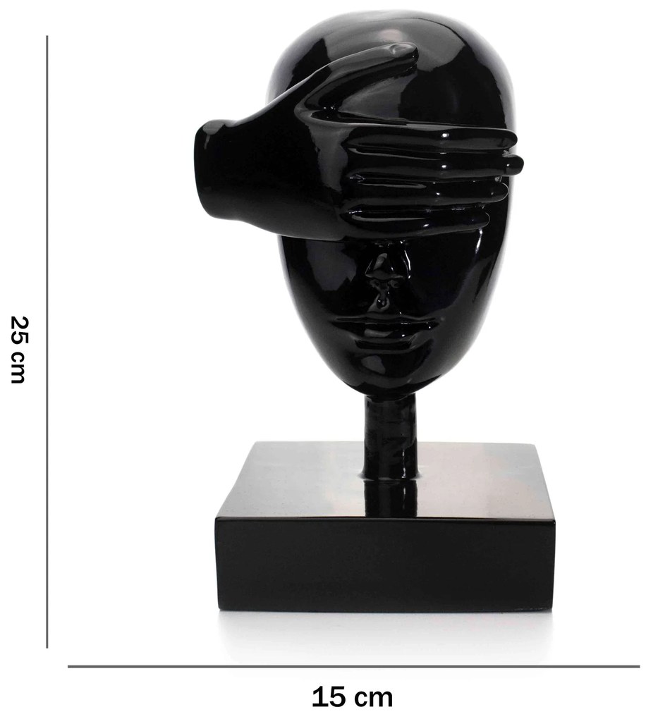Escultura Decorativa Rosto Cego Em Cerâmica Preto 25x15 Cm - D'Rossi