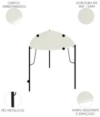 Mesa Lateral Para Sala Pés Metálicos Kit 2 Blen Luna/Preto I06 - Mpoze