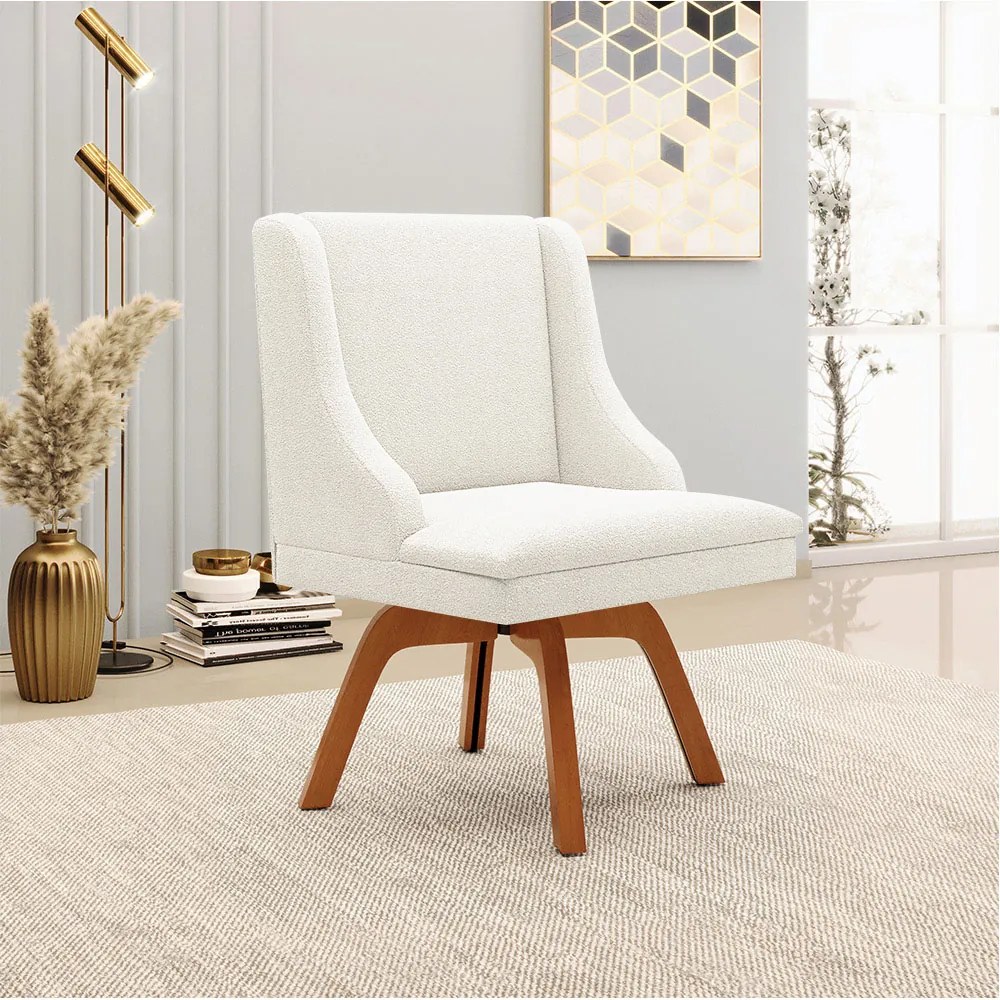 Cadeira Sala de Jantar Giratória MM35 Liz Bouclê D03 - D'Rossi - Off White