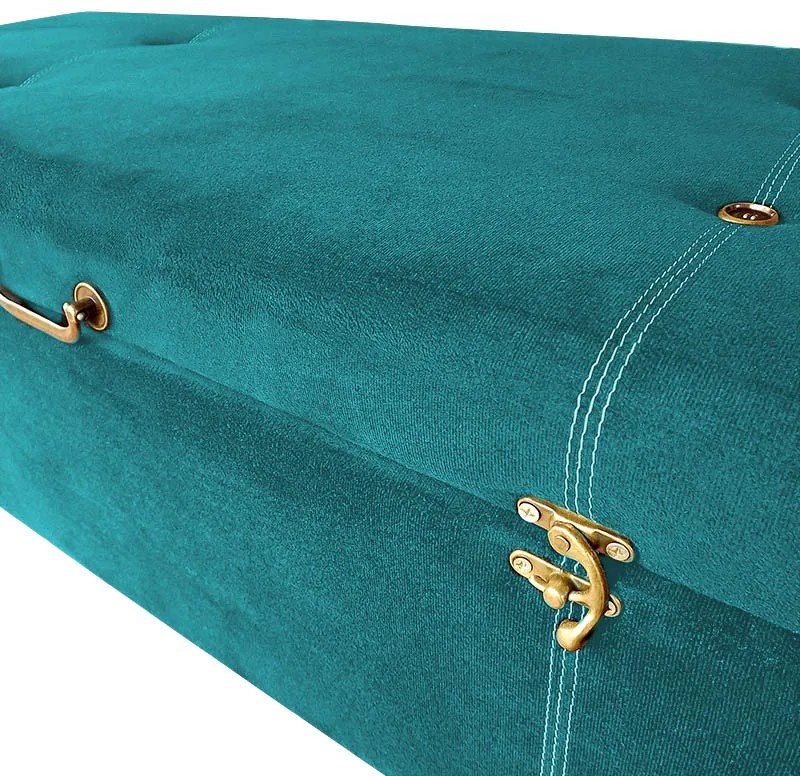 Cabeceira com Calçadeira Baú Casal Queen 160cm Caribe Suede Turquesa - Sheep Estofados - Água