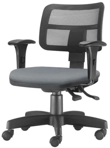 Cadeira Zip Tela Com Bracos Assento Crepe Cinza Base Rodizio Metalico Preto - 54453 Sun House