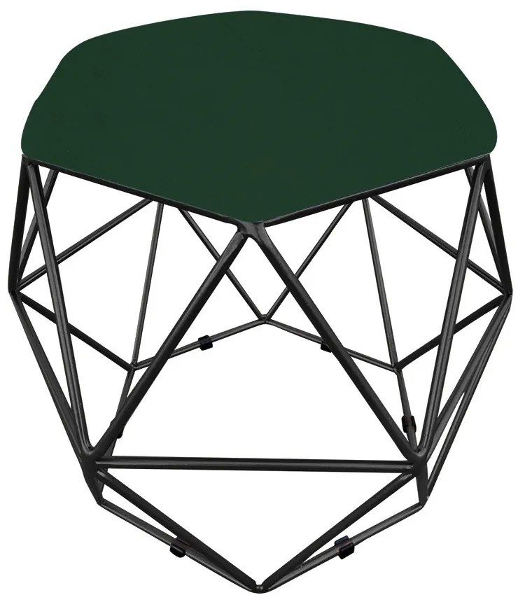 Puff Aramado Hexágono Decorativo Industrial Preto com Suede D03 - D'Rossi - Verde
