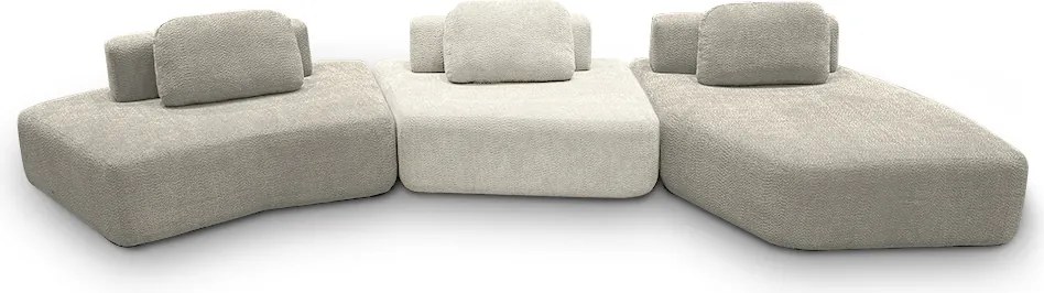 Sofá Ilha Sala de Estar 2 Módulos e Chaise Dakota Encosto Almofadas Soltas Bouclê Rústico Greige/OffWhite G33 - Gran Belo