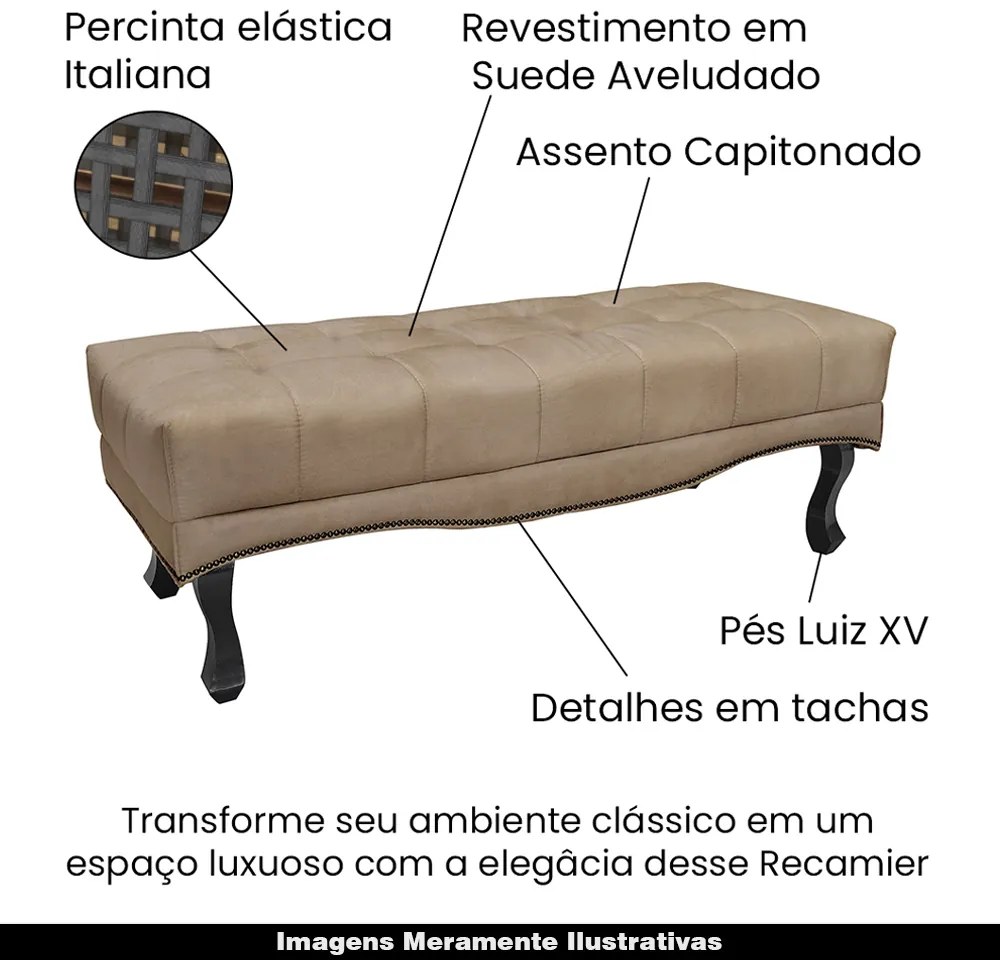 Recamier Decorativo 160cm Loewe Suede Pés de Madeira Bege G63 - Gran Belo