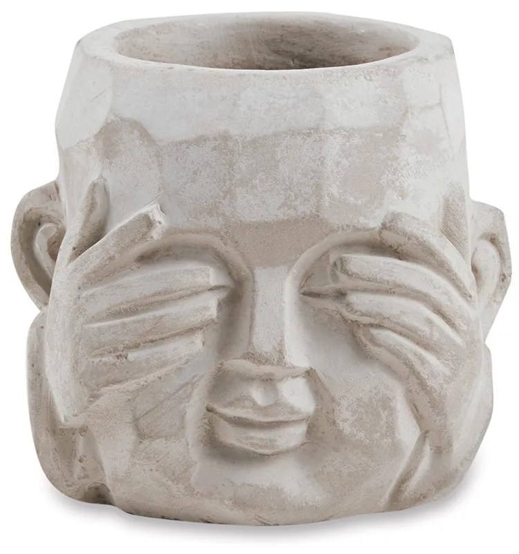 Kit 03 Cachepot Buda Sabedoria Cinza em Cimento 7,5 cm - D'Rossi