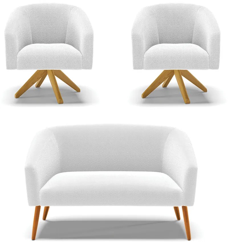 Namoradeira e 2 Poltronas Giratória MA30 Stella Bouclê Off White D03 - D'Rossi