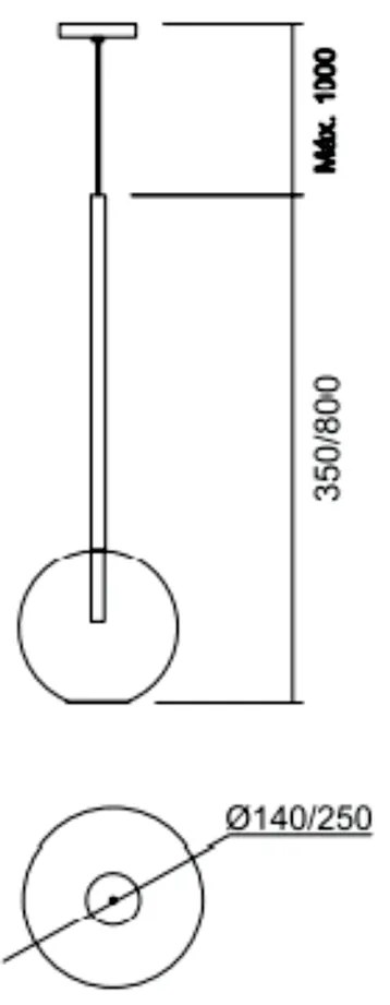 Pendente Ball Ø14X35Cm 1Xg9 Haste 20Cm / Metal E Globo Ø14Cm | Usina 1... (PT - Preto Texturizado, CLEAR)
