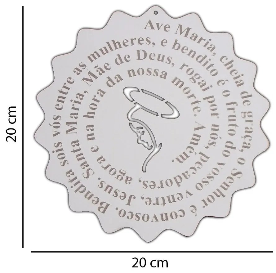 Placa Decorativa Oração Ave Maria Redondo Floral MDF 20x20 cm Branco - D'Rossi