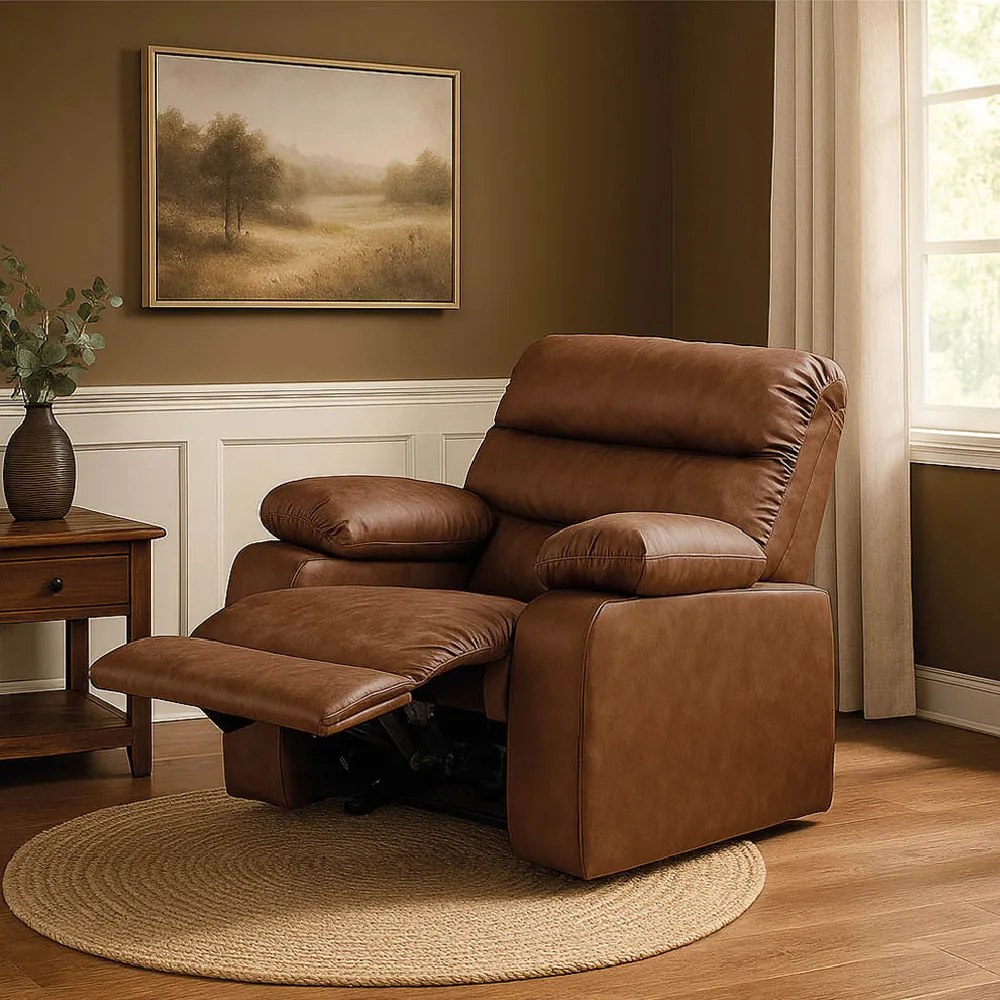 Poltrona do Papai Reclinável Retrátil Naaman Sintético PU Marrom K01 - D'Rossi