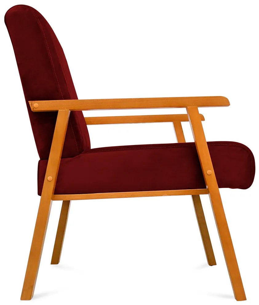Poltrona Decorativa Alexa Braça de Madeira Suede Bordô - Sheep Estofados