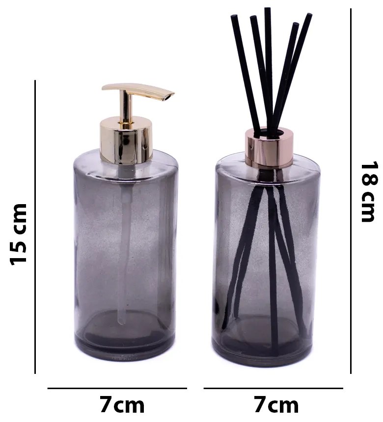 Kit Difusor e Porta Sabonete Liquido de Vidro Preto - D'Rossi