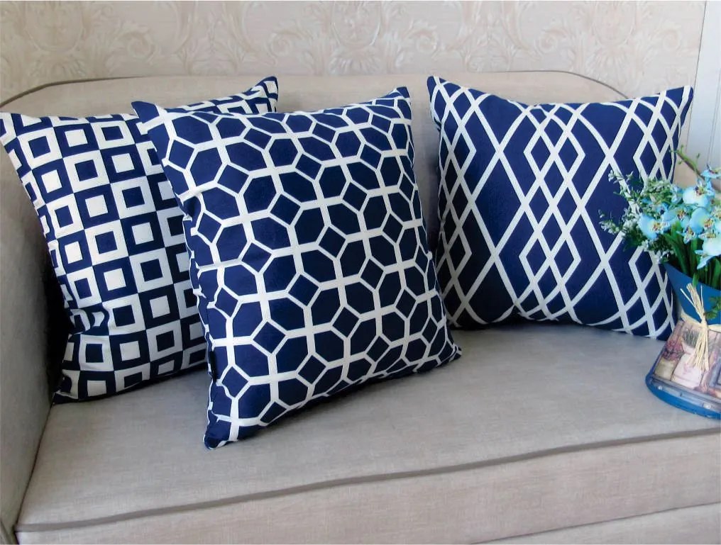 3 Capas para Almofada Soft Turim Geométrico Azul marinho 43x43cm