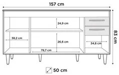 Armário Aéreo Panamá e Balcão Gabinete Áustria com Pia Inox 160cm Bran