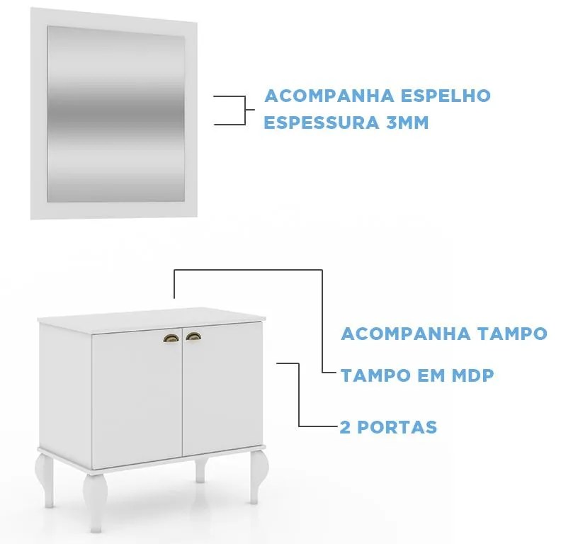 Gabinete De Banheiro Provençal Completo Balcão Cuba Espelho - Branco
