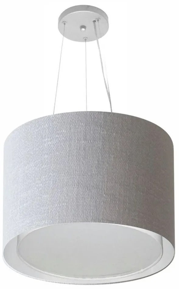 Lustre Pendente Cilíndrico Duplo Md-4304 Cúpula em Tecido 40x30cm Rustico Cinza - Bivolt