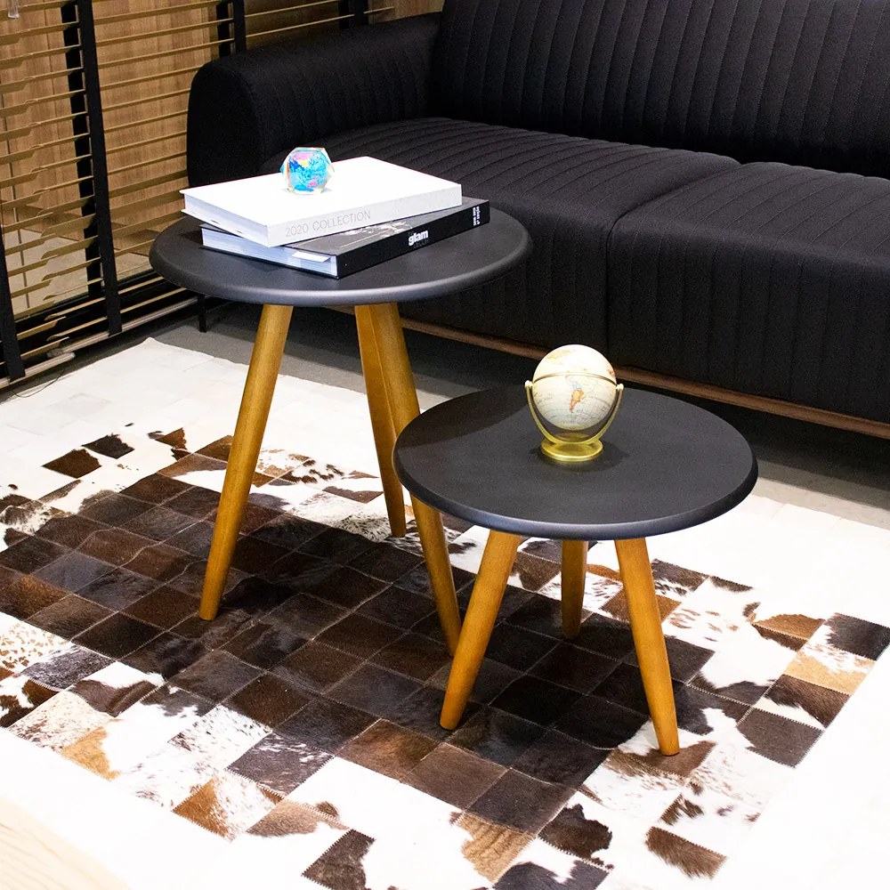 Conjunto Mesa Lateral e Mesa de Centro Preto - D'Rossi