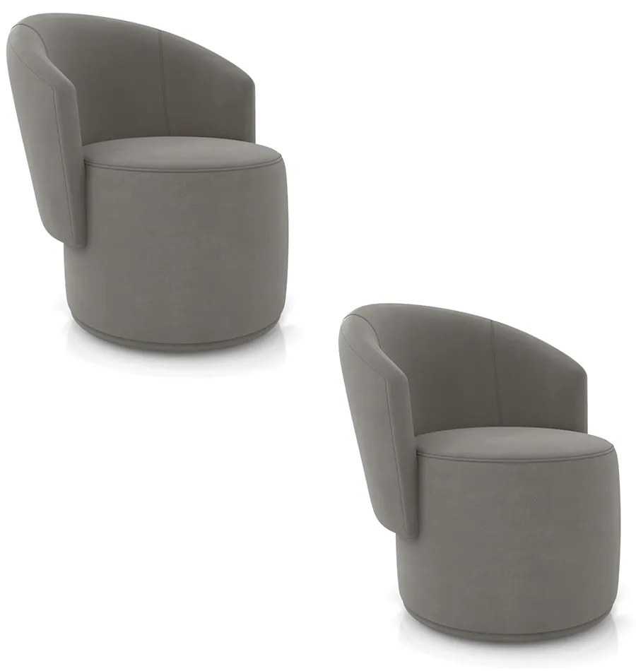 Poltrona Decorativa Orgânica Fixa para Sala Kit 2 Malu Suede M11 - D'Rossi - Grafite