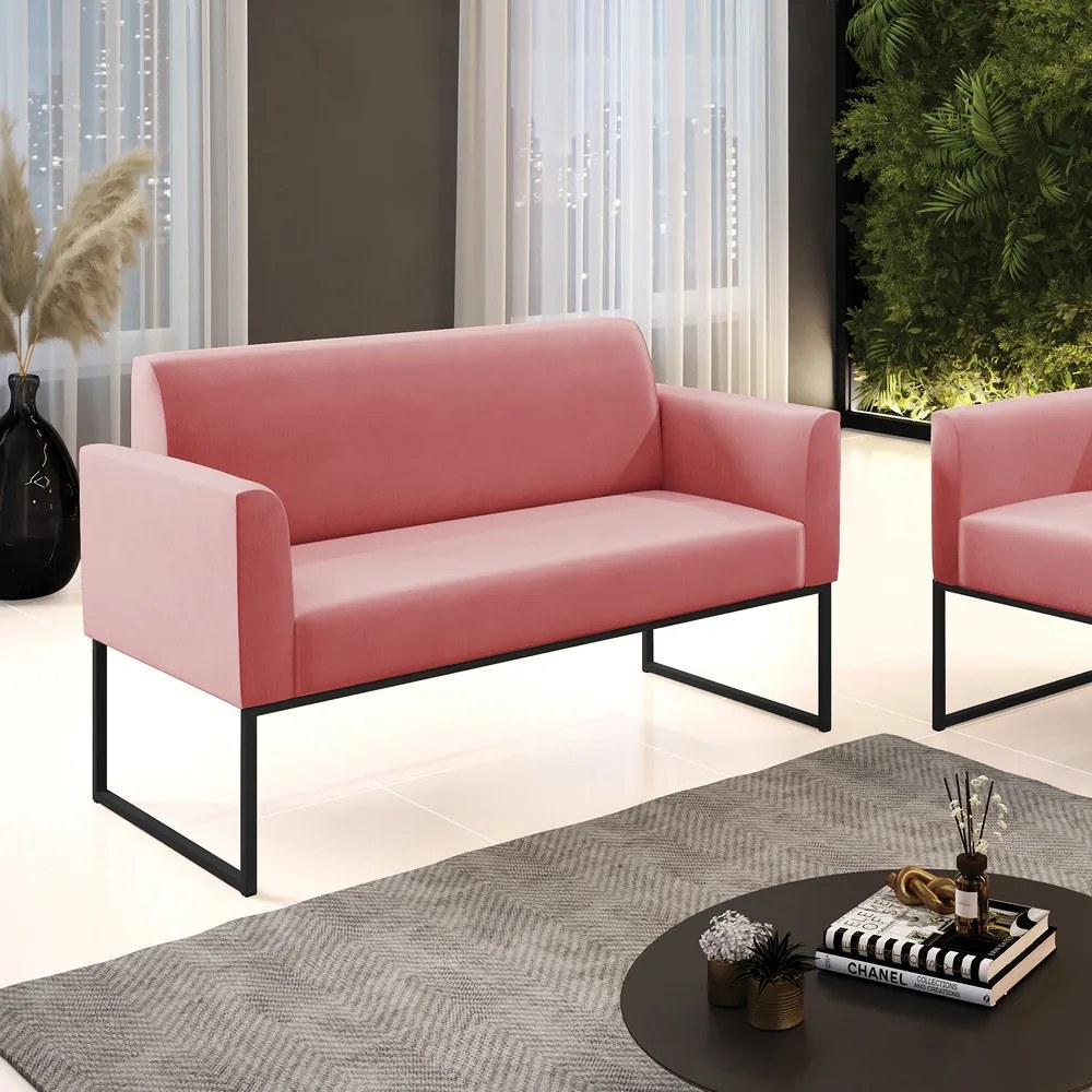 Sofá 2 Lugares Namoradeira Marisa Industrial Preto Suede D03 - D'Rossi - Rose
