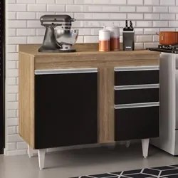 Balcão Gabinete 100cm com Tampo 2 Portas Luziania Castanho/Preto - Lum