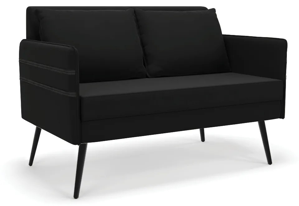 Namoradeira 02 Lugares Mari Suede Preto Pés Palito de Ferro - D'Rossi