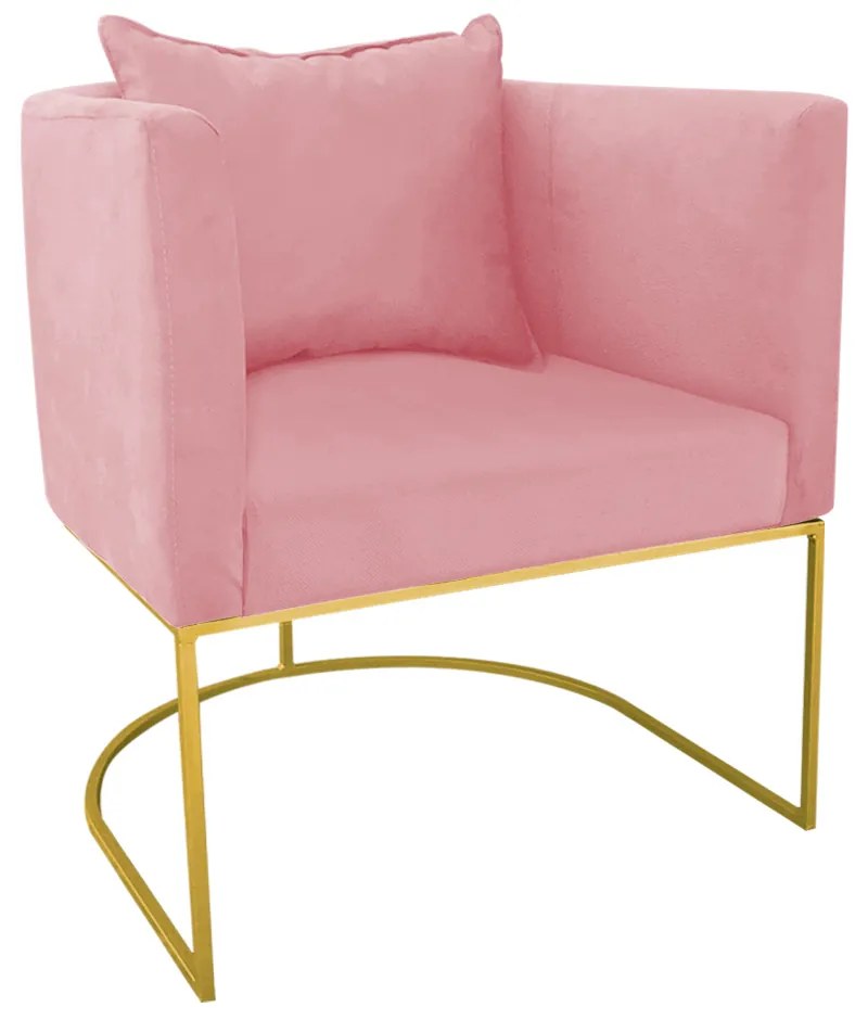 Poltrona Paola Suede Base Metálica Dourado D03 - D'Rossi Bege - Rose