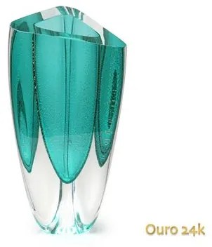 Vaso Triangular nº 3 Verde com Ouro Murano Cristais Cadoro