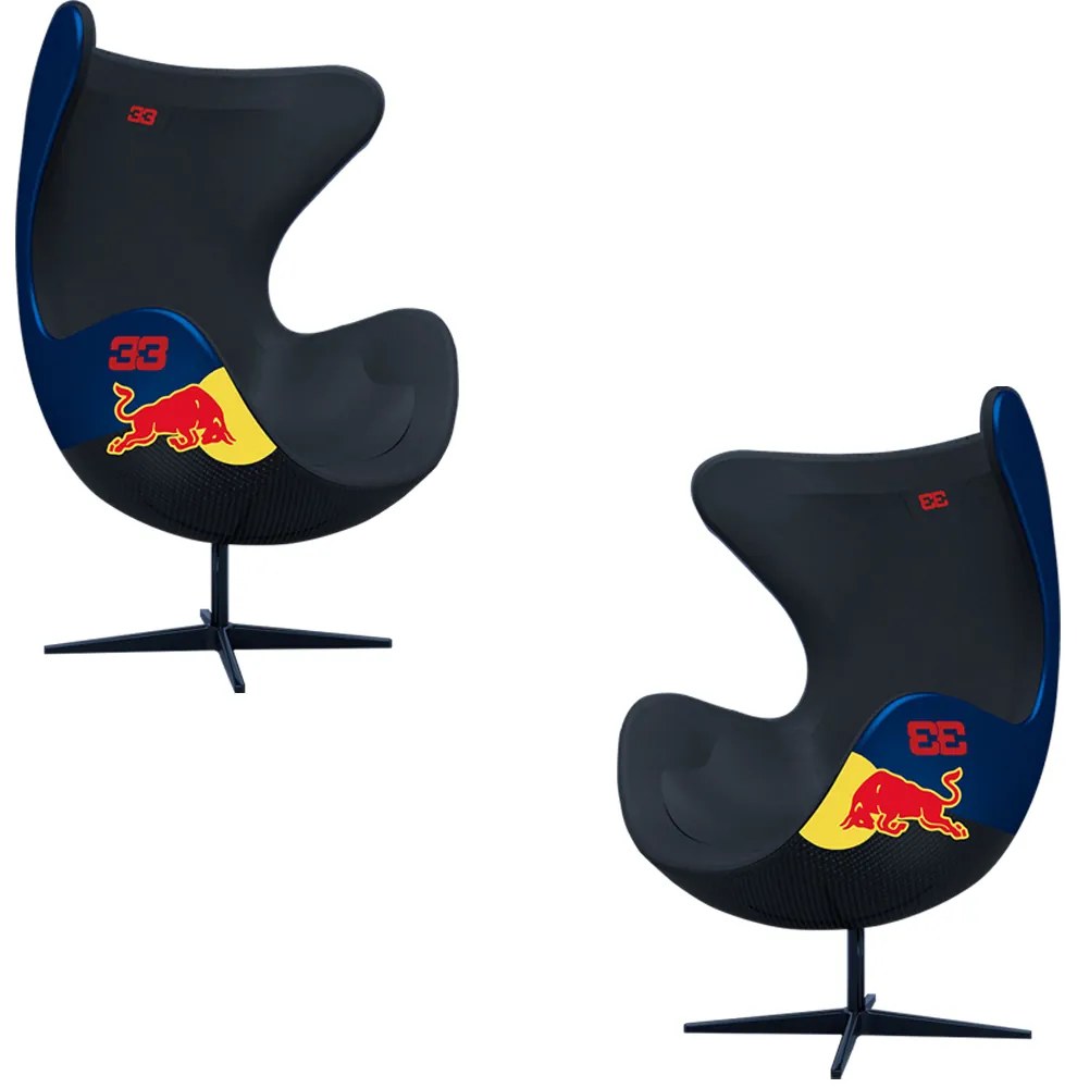 Kit 2 Poltronas Decorativas Egg Chair RB Nº33 c/Regulagem de Altura Azul/Preto G53 - Gran Belo