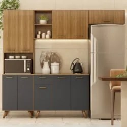 Cozinha Compacta Amélia Freijó UV/Ripado/Grafite Acetinado Z44 - Mpoze