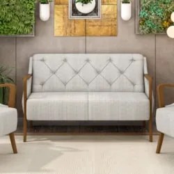 Poltrona Namoradeira 2 Lugares 135cm Capitonê Lapa Z32 Linho Cru - Mpo