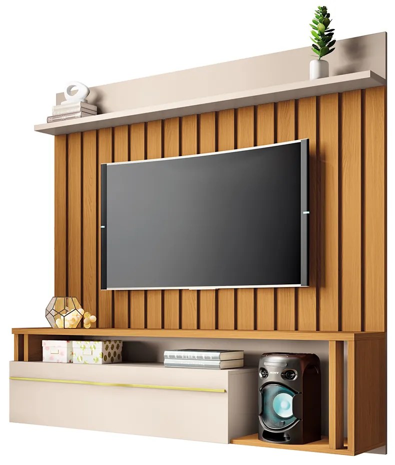 Painel Suspenso Decorativo Self Ripado pata TV até 55" Cinamomo/Off White G26 - HB Móveis