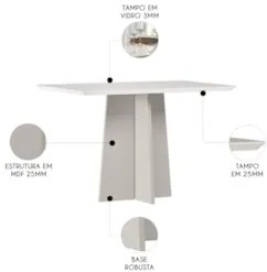 Mesa de Jantar Retangular 135cm 4 Lugares Zuma Off White N02 - Mpozena