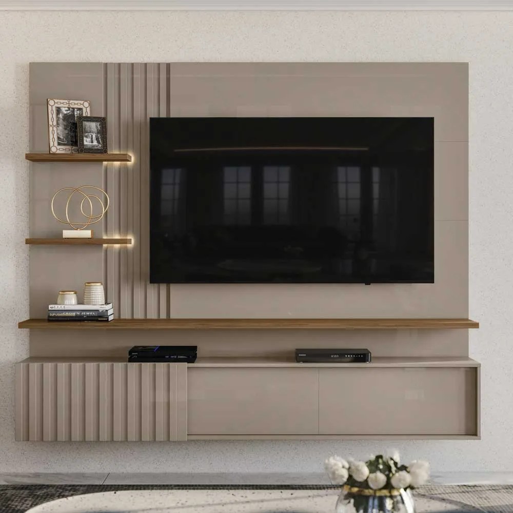 Bancada Suspensa Mesaque MDP Pintura UV até 65 Fendi/Naturale G97 - Gran Belo