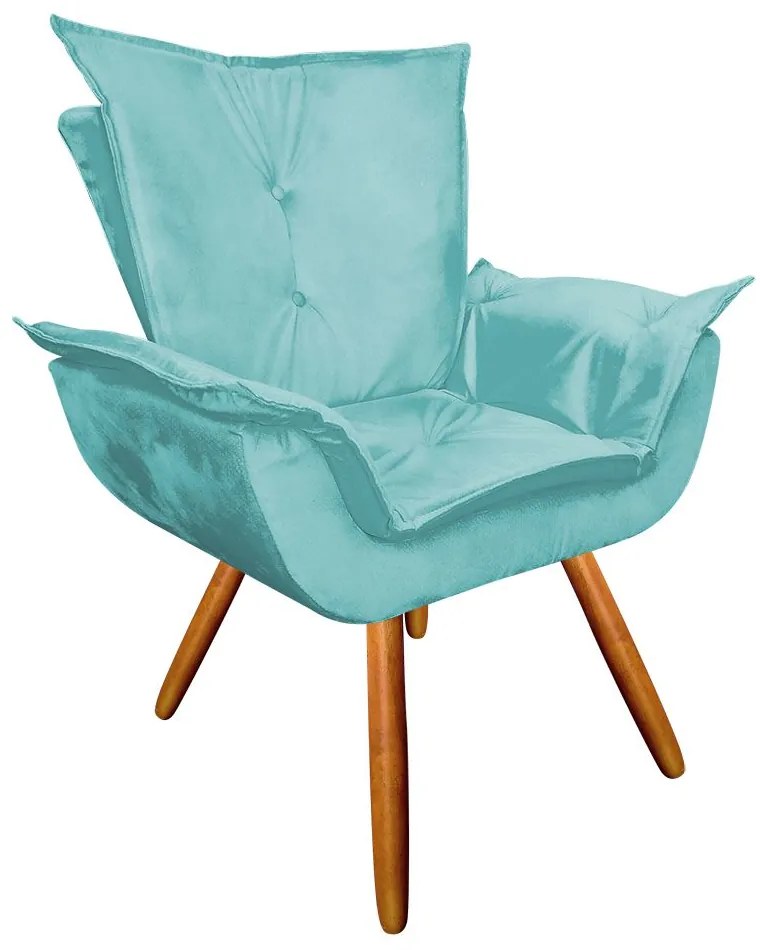 Poltrona Decorativa Pés Palito Emília Plus Suede Turquesa