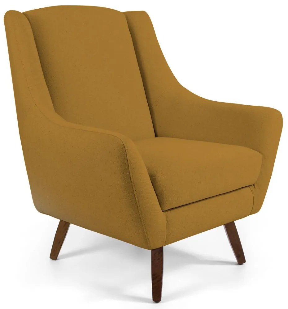Poltrona Decorativa com Puff Sala de Estar Pés de Madeira Naomi Veludo Mostarda Escuro G15 - Gran Belo