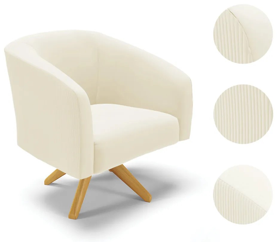 Poltrona Decorativa Giratória MA30 Stella Cotelê Ext/Veludo D03 - D'Rossi - Off White