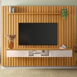 Painel Ripado para TV com Bancada Suspensa 2.2 Illusiê H01 Cinamomo/Of