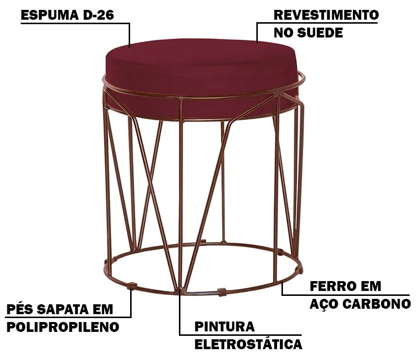 Kit 2 Puffs Decorativo Sala de Estar Base Bronze Chloe Suede Bordô G41 - Gran Belo