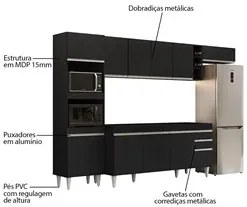 Armário de Cozinha Modulada 5 Peças CP16 Balcão Preto - Lumil
