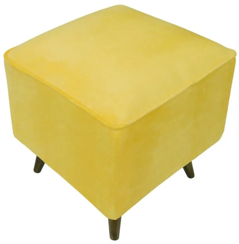 Puff Quadrado Modena Sigma em Suede com Pés Palito Inclinado - Amarelo