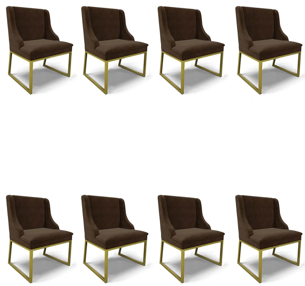 Cadeira Sala de Jantar Industrial Dourado Kit 8 Liz Suede D03 - D'Rossi - Marrom