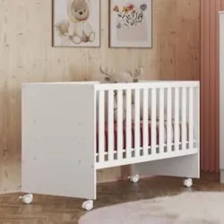 Berço Reto Para Colchão 130x60 Com Rodízios Doce Sonho Branco - Qmovi