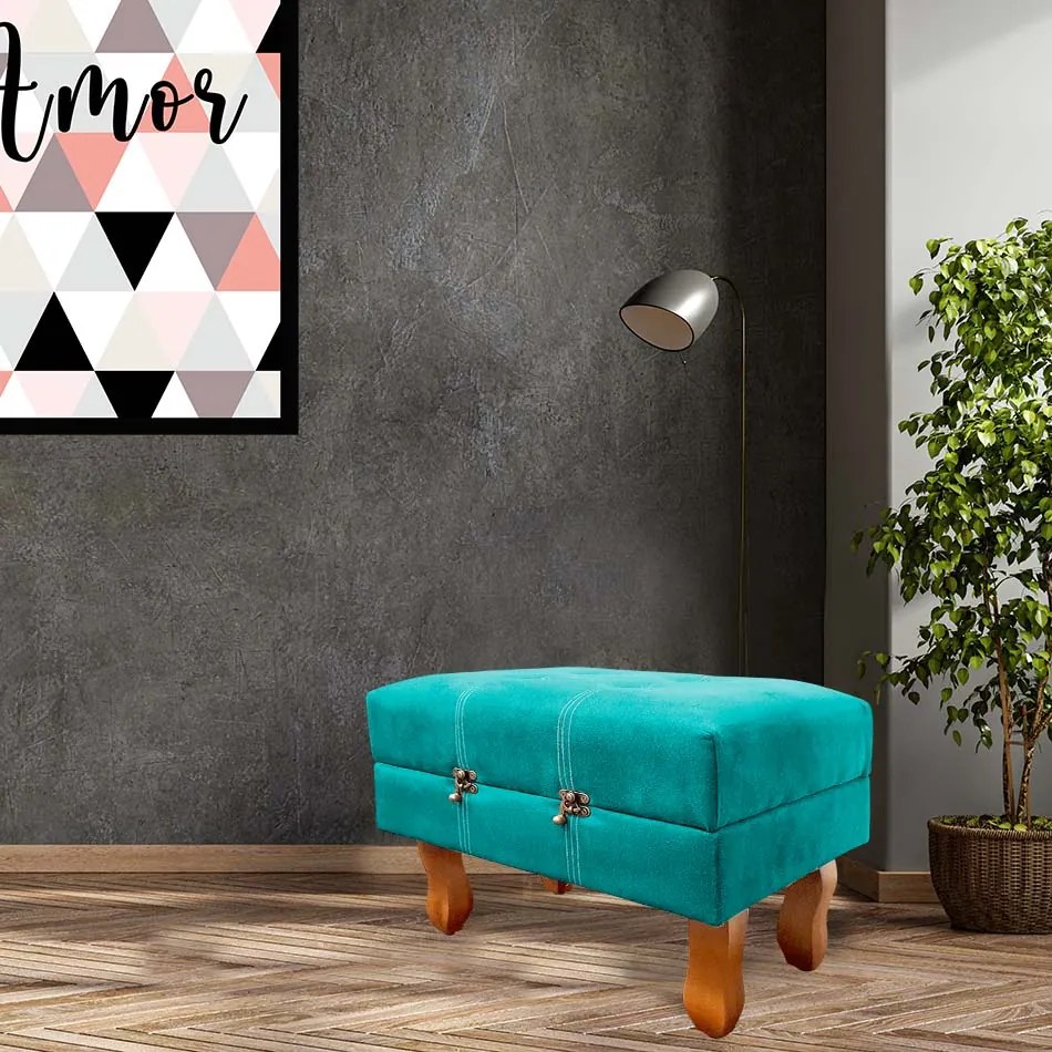 Puff Baú Decorativo Caribe 50x40cm Suede Turquesa - Sheep Estofados - Água