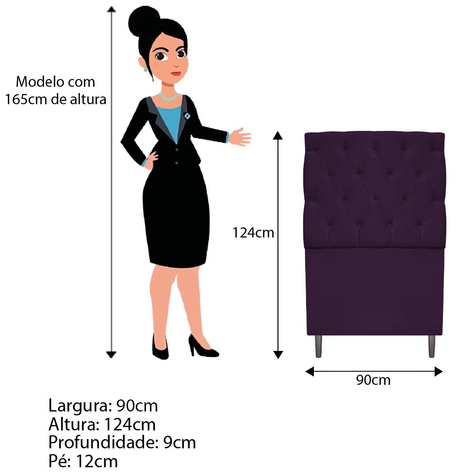 Kit Cabeceira e Calçadeira Liverpool 90 cm Solteiro Suede Roxo - ADJ Decor